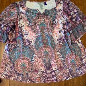 Catherine’s Floral Ruffle Sleeve Top Size 0X Women’s Petite